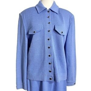 ST JOHN Collection Blue Stretch Knit Button Up Blazer